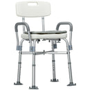 Sedia Doccia ad Altezza Regolabile con Braccioli e Cuscino Rimovibile  53,5x52x80-90 cm  Bianca