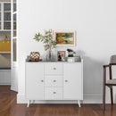 Credenza Moderna Mobile Basso 90x32x80 cm con 3 Cassetti e 2 Armadietti in Truciolato e Legno Bianco   