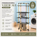 Stendibiancheria a Torre Verticale a 4 Livelli 69x69x175 cm Pieghevole con Ruote Nero e Legno      