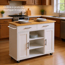 Carrello Isola da Cucina 90x46x100 cm Mobile con Cassetti con Ruote e Top Quercia Bianco      