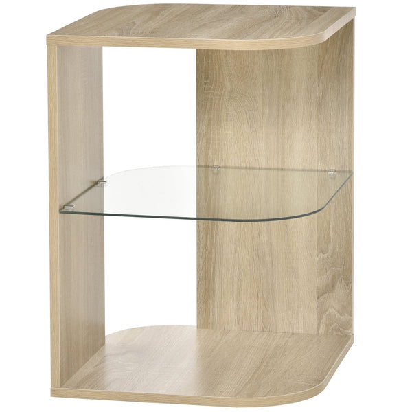 Tavolino 3 Ripiani 40x40x56 cm in Legno e Vetro Rovere acquista