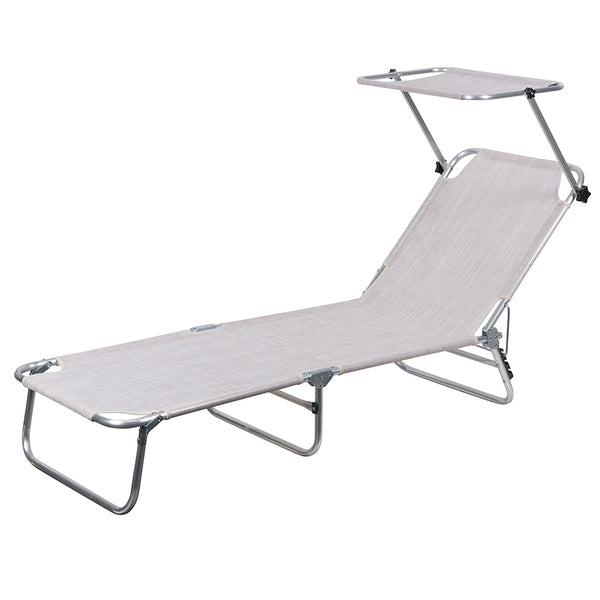 Lettino Mare con Parasole Richiudibile 190x58x27 cm in Alluminio PVC e Poliestere Ecrù Vieste acquista