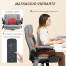 Sedia da Ufficio Operativa Massaggiante a 4 Punti con Riscaldamento e Braccioli Ribaltabili  in Tessuto Effetto Lino Grigio  