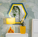 Specchio da Muro Tony Velluto Blu Giallo 75x4x80 cm in MDF e Poliestere e Specchio Multicolor      