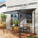 Gazebo Pergola Addossata Inclinata con Chiusure a Strappo 238x238x235-194 cm Grigio Scuro    