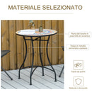 Tavolo da Giardino Tondo Ø60cm in Metallo e Mosaico Rosso      