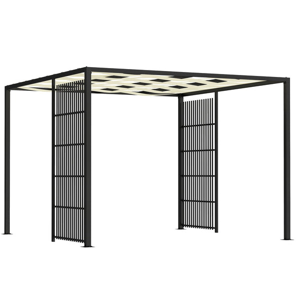 sconto Pergola Gazebo da Giardino 295x295x210 cm Copertura Ondulata e Pannelli Laterali in Metallo Nero