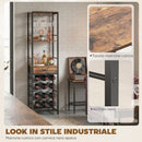 Mobile Bar Portabottiglie 40x30x148 cm Capacità 12 Bottiglie con Cassetto e Portabicchieri Struttura in Metallo Marrone Rustico      