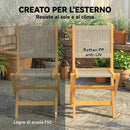 Set 2 Sedie Pieghevoli da Giardino Supporto fino a 160 kg in Rattan PE e Legno di Acacia Beige      