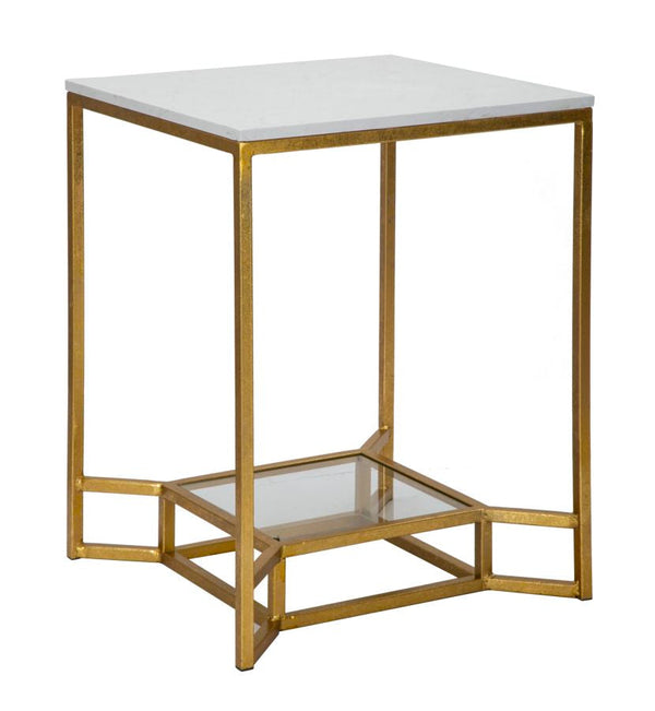 online Tavolinetto Double Marble 47x47x60 cm in Ferro e Vetro e Marmo Oro e Bianco