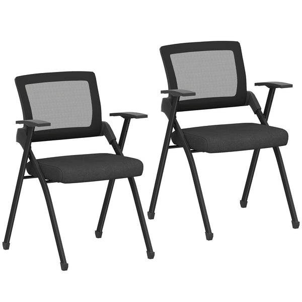 acquista Set 2 Sedie Pieghevoli con Schienale Curvo e Braccioli 61x56x84 cm in Tessuto Effetto Lino e Acciaio Nero