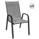 Set 4 Sedie da Giardino Impilabili 54x75,5x95 cm con Braccioli in Metallo e Tessuto a Rete Grigio