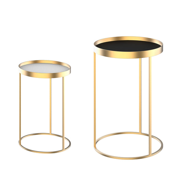 Set 2 Tavolini Impilabili con Bordo Alto in Metallo e MDF Oro sconto