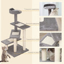 Albero Tiragraffi per Gatti 48,5x 48,5x100 cm con Lettino Pali in Sisal Rivestimento in Peluche Grigio