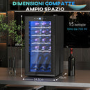 Cantinetta Vino Refrigerata per 15 Bottiglie Capacità 44L con Controllo Temperatura Nero    