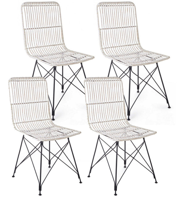 online Set 4 Sedie 45x55x85 cm Metal Rattan in Fibre Naturali Bianco