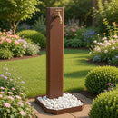 Fontana da Giardino Design a Colonna Ovale Rubinetto in Ottone e Base con Ciottoli Corten