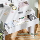 Consolle Trucco con Specchio 75x40x137 cm Ripiani e Cassetto in Legno e Vetro Bianco  