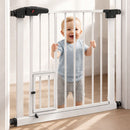 Cancelletto per Bambini Click-Clack 75x78 cm con Porta per Animali Domestici in Metallo Bianco      