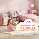 Mobile per Bambini 85,5x32x72 cm con Portariviste Libreria a 3 Livelli e Comodino in Legno Rosa e Bianco      