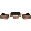 Set Salotto da Giardino Divano 2 Poltrone e Tavolino con Cuscini in Rattan Marrone
