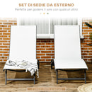 Set 2 Lettini Prendisole 66x165x102 cm con Schienale Reclinabile in Alluminio e Tessuto Traspirante Crema      