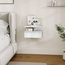 Comodino Sospeso 35x32x22,5 cm con Cassetto e Ripiano Aperto in Legno Bianco  
