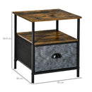 Comodino 1 Cassetto in Tessuto 40x40x46,9 cm in Legno e Acciaio Marrone e Grigio