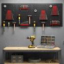 Set 4 Pannelli Porta Attrezzi da Parete 60x40x2 cm con 12 Supporti e 22 Ganci in Acciaio Nero e Rosso      