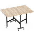Tavolo Pieghevole per 4-6 Persone 120x80x73 cm con 2 Ribalte e Ruote con Freno Struttura in Acciaio Rovere      