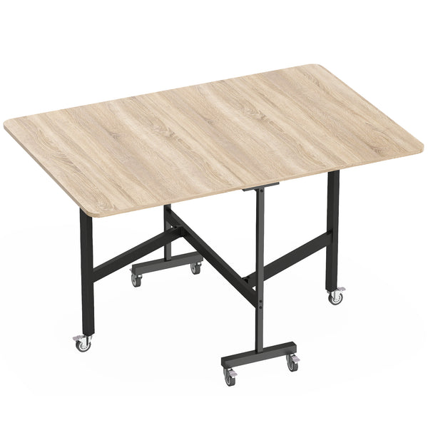 online Tavolo Pieghevole per 4-6 Persone 120x80x73 cm con 2 Ribalte e Ruote con Freno Struttura in Acciaio Rovere
