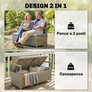 Panca Giardino 170L, 2 Posti Rattan con Cuscino, Grigio Chiaro      