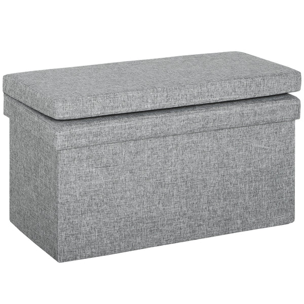 sconto Panca Contenitore 76x50x73 cm con Schienale e Vano da 77L Rivestimento in Tessuto Grigio