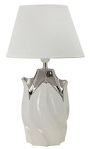 Lampada da Tavolo Shiney Ø30x51 cm in Ceramica e Ferro e Tessuto Bianco e Argento      