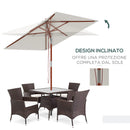 Ombrellone da Giardino Rettangolare Inclinabile 200x150x235H cm Apertura a Corda Beige 