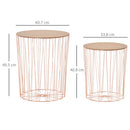 Set 2 Tavolini Contenitori Ripiano Rimovibile in Metallo e MDF Oro Rosa e Legno