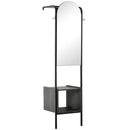 Appendiabiti a Muro con Specchio e Scarpiera  44x40x176 cm  in Acciaio e Legno Nero