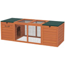 Conigliera in Legno con 2 Casette 140x52x46cm Recinto Centrale e Tetto Apribile Arancione