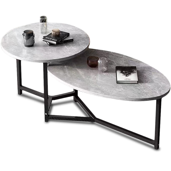 Tavolino Basso da Caffè 2 Ripiani Luxury Effetto Marmo Tavolo da Salotto Grigio acquista