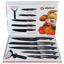 Set 6 Coltelli e Pelapatate Antiaderente per Carne e Pesce in Acciaio Inox Nero      