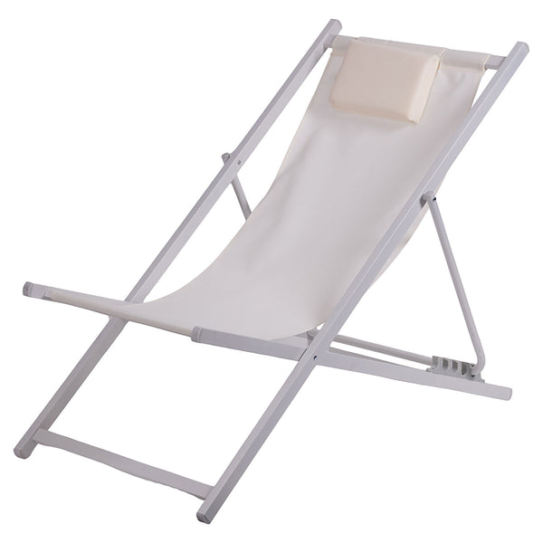 Sdraio Pieghevole Lido con Poggiatesta 94x60x92-81 cm in Poliestere e PVC Avorio online