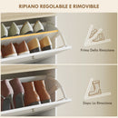 Scarpiera Salvaspazio 60x23,5x151 cm a 4 Cassetti con Ripiani Regolabili su 2 Livelliin MDF Bianco      