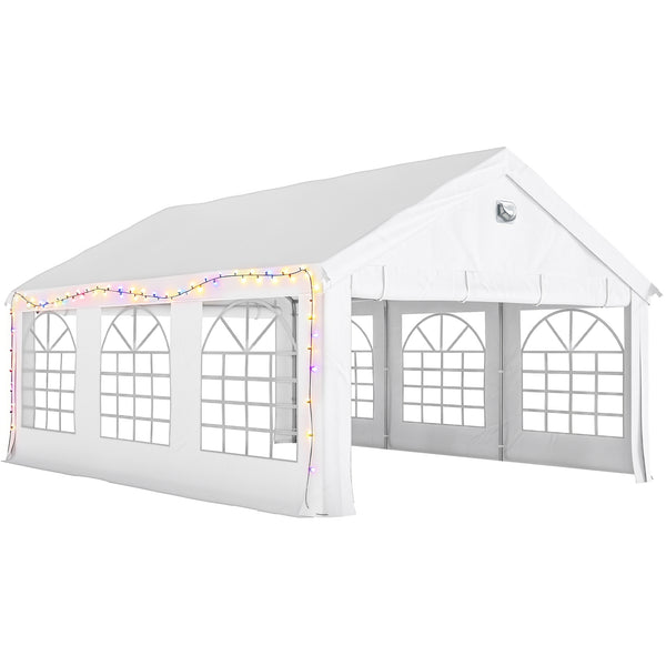 prezzo Tendone da Giardino Gazebo per Feste 598x394x302 cm con Finestre e 4 Pareti Laterali Rimovibili in Acciaio e PE Bianco
