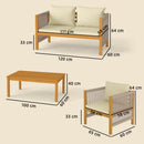 Set 4 Pezzi Salotto da Giardino con Divano 2 Poltrone con Cuscini e Tavolino in Legno di Acacia      