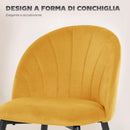 Set 2 Sedie da Pranzo Imbottite 52x55x79 cm con Schienale a Conchiglia in Velluto Giallo      