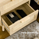 Set 2 Comodini con 2 Cassetti 40x40x56 cm in Legno e Rattan Naturale