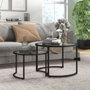 Set 2 Tavolini Sovrapponibili Ø70x47,5 cm e Ø54 x 42,5 cm in Vetro e Acciaio Nero   
