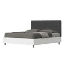 Letto Matrimoniale con Rete e Contenitore Alzata Comoda Struttura Bianco Frassico e Testata in Microfibra Kaia Grigio Varie Misure