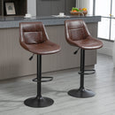 Set 2 Sgabelli da Bar Vintage 46,5x50x88-108 cm Seduta in Finta Pelle Marrone    