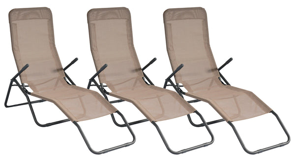 Set 3 Sedie Sdraio Pieghevoli 134x58x107 cm in Ferro e Textilene Tortora acquista